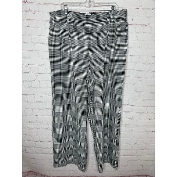 Eloquii Black White Herringbone Wide Leg Plaid Pants Womens Plus Size 16 Office - Picture 1 of 5